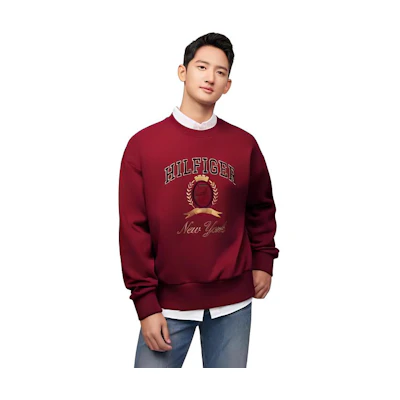 Tommy Hilfiger Oversized Heavyweight Crewneck Sweatshirt - Deep Red. MW0MW36296-XJS