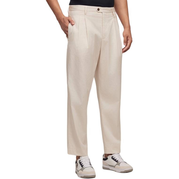 Shop 汤米希尔费格褶皱条纹纹理休闲西裤 米白色 商务休闲裤。 TQ001945