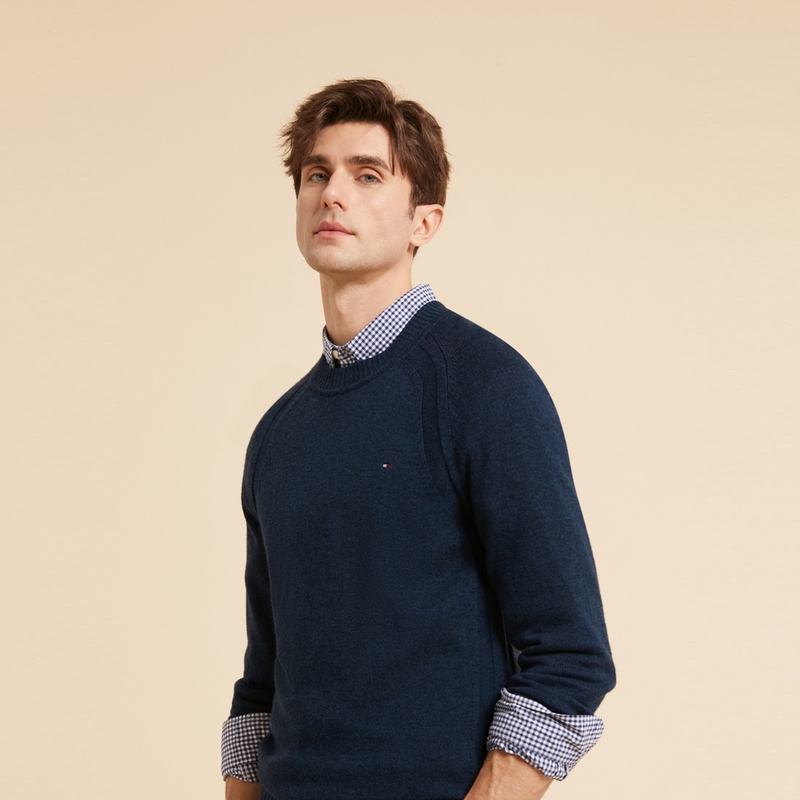 Sizing Tommy Hilfiger 純羊毛修身圓領針織毛衣 XM0XM02616