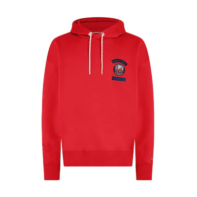 Tommy Hilfiger Red Logo Print Hoodie - Loose Fit Long Sleeve Sweatshirt MW0MW32676SNE