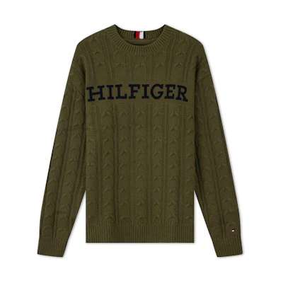 Tommy Hilfiger Relaxed Fit Twist Knit Sweater Mixed Fabric. MW0MW33082
