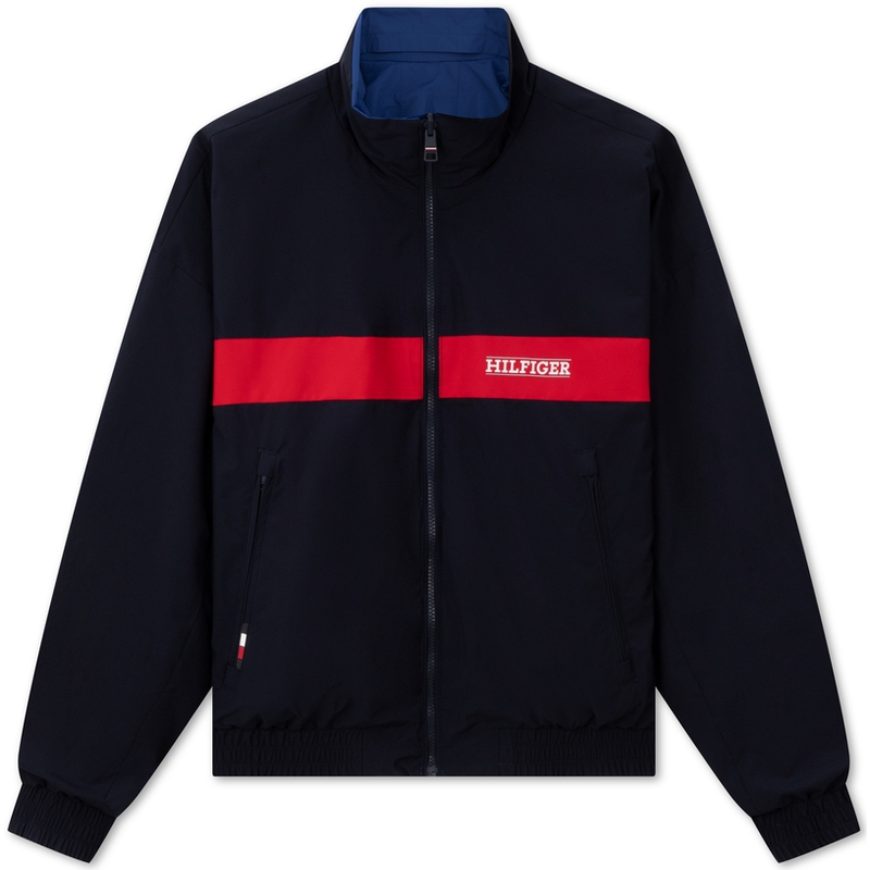 Shop Tommy Hilfiger 復古雙面刺繡連帽外套 深藍/黑色 MW0MW34452