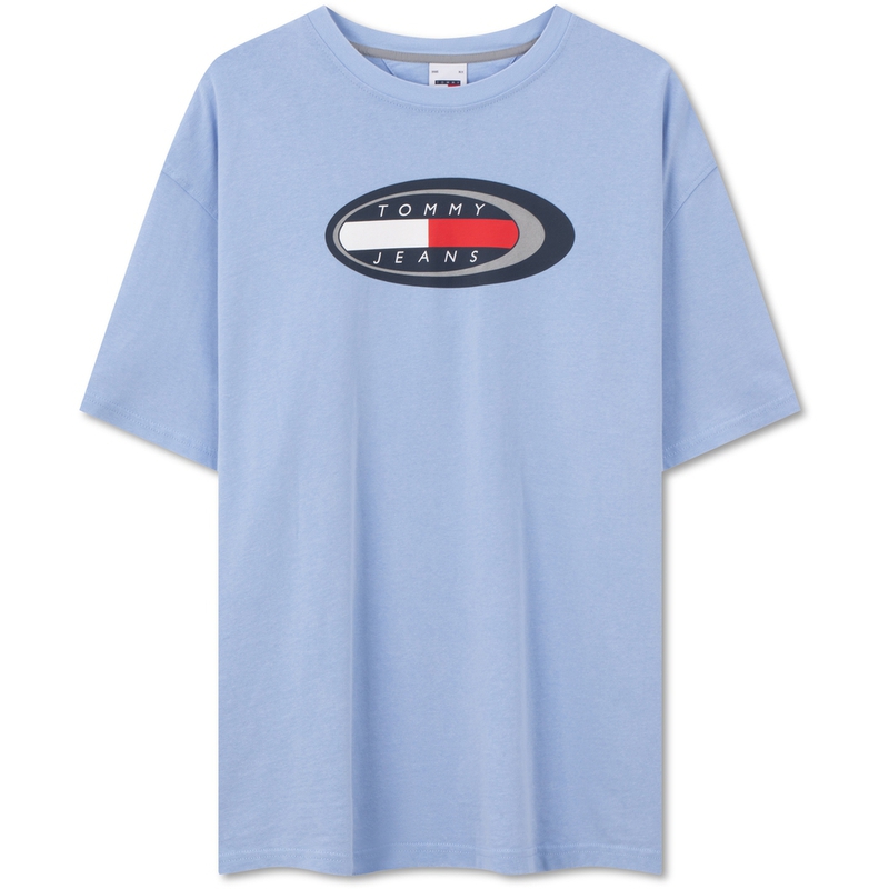 Tommy Hilfiger  Retro Streetwear Badge Print Loose Cotton Tee Light Blue DM0DM18586