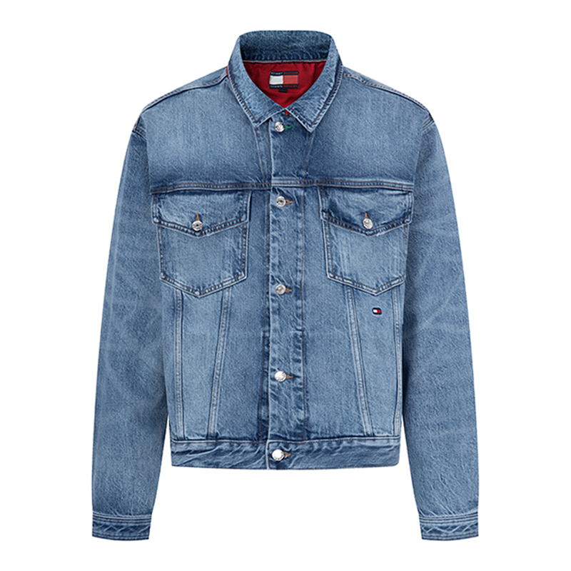 Tommy Hilfiger  Retro Washed Denim Jacket in Blue with Rivet Button Design MW0MW31196-1AL