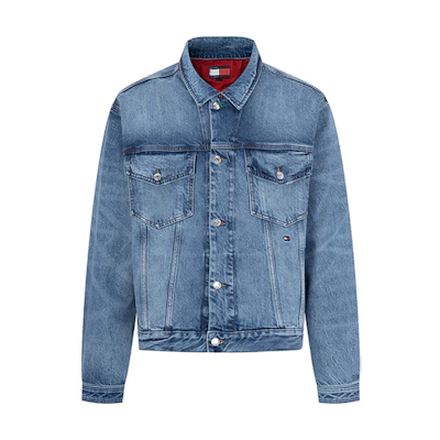 Tommy Hilfiger Retro Washed Denim Jacket in Blue with Rivet Button Design MW0MW31196-1AL