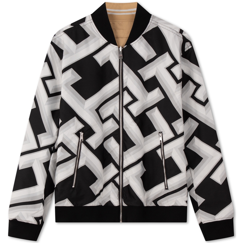 Shop Tommy Hilfiger 雙面刺繡學院轟炸機外套 卡其/黑白配色 MW0MW33755