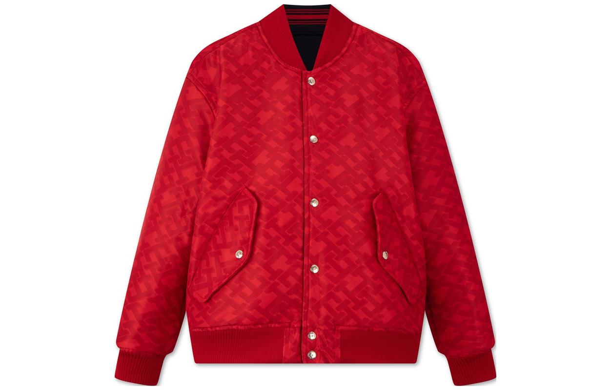 Shop Tommy Hilfiger 雙面刺繡寬鬆棒球外套 海軍藍/紅色 MW0MW34190