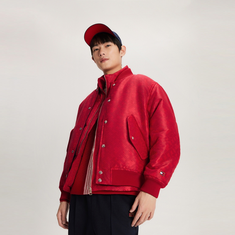 Cheap Tommy Hilfiger 雙面刺繡寬鬆棒球外套 海軍藍/紅色 MW0MW34190