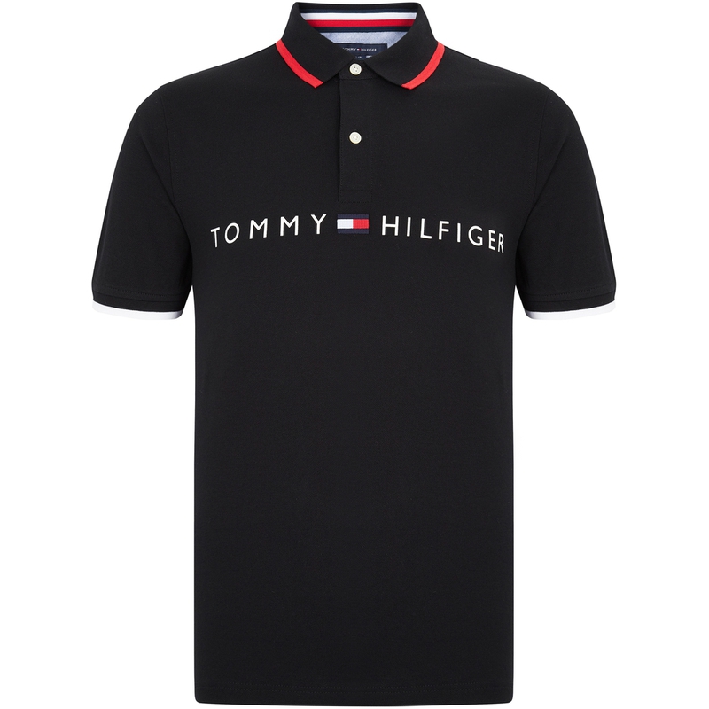 Tommy Hilfiger  Slim Fit Black Polo Shirt with Logo Print and Tipped Collar C8878J2293001