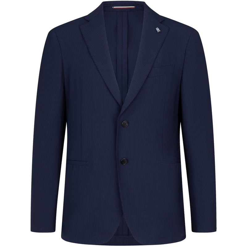Lookbook 汤米希尔费格修身羊毛混纺条纹西装套装 - 海军蓝条纹 TQ001969