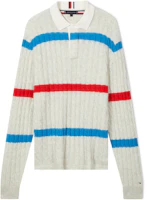 Order Tommy Hilfiger Striped Knit Polo Sweater Gray Red Blue Combo. MW0MW33091