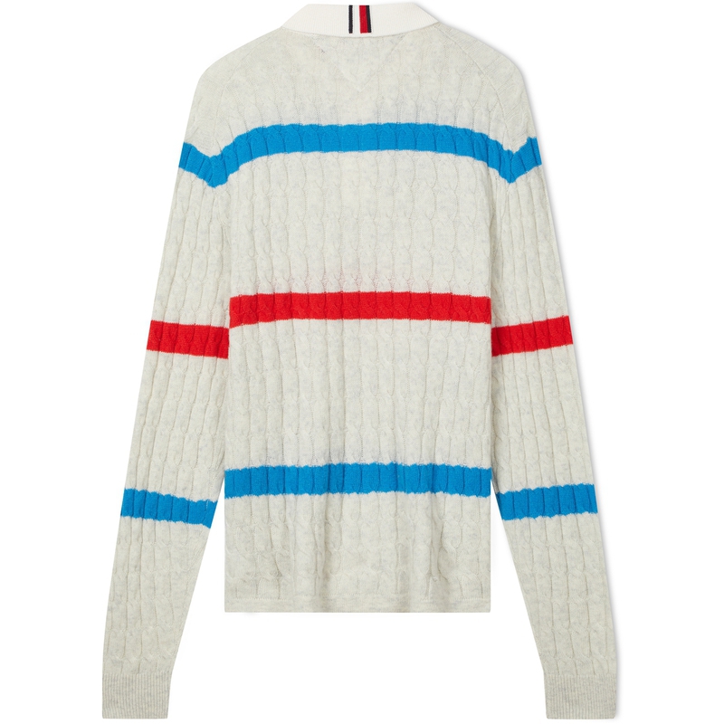 Lookbook 湯米希爾費格 條紋針織polo毛衣 灰紅藍配色 MW0MW33091