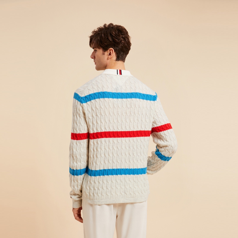 Purchase 湯米希爾費格 條紋針織polo毛衣 灰紅藍配色 MW0MW33091