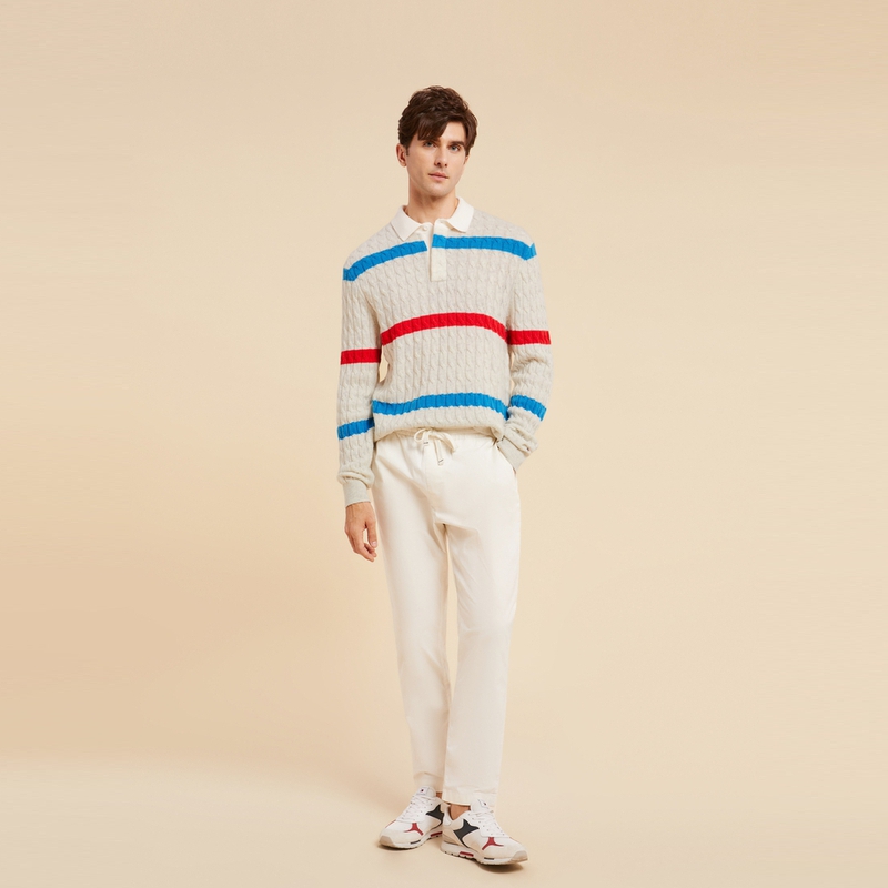 Details for 湯米希爾費格 條紋針織polo毛衣 灰紅藍配色 MW0MW33091