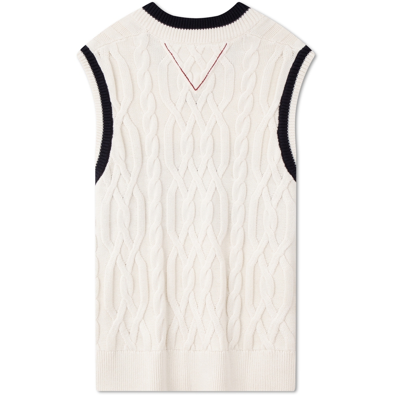 Lookbook 汤米·希尔费格 毛呢混纺V领无袖针织毛衣 蓝白色 MW0MW36551