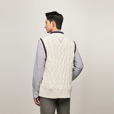 汤米·希尔费格 毛呢混纺V领无袖针织毛衣 蓝白色 MW0MW36551 Details for 汤米·希尔费格 毛呢混纺V领无袖针织毛衣 蓝白色 MW0MW36551