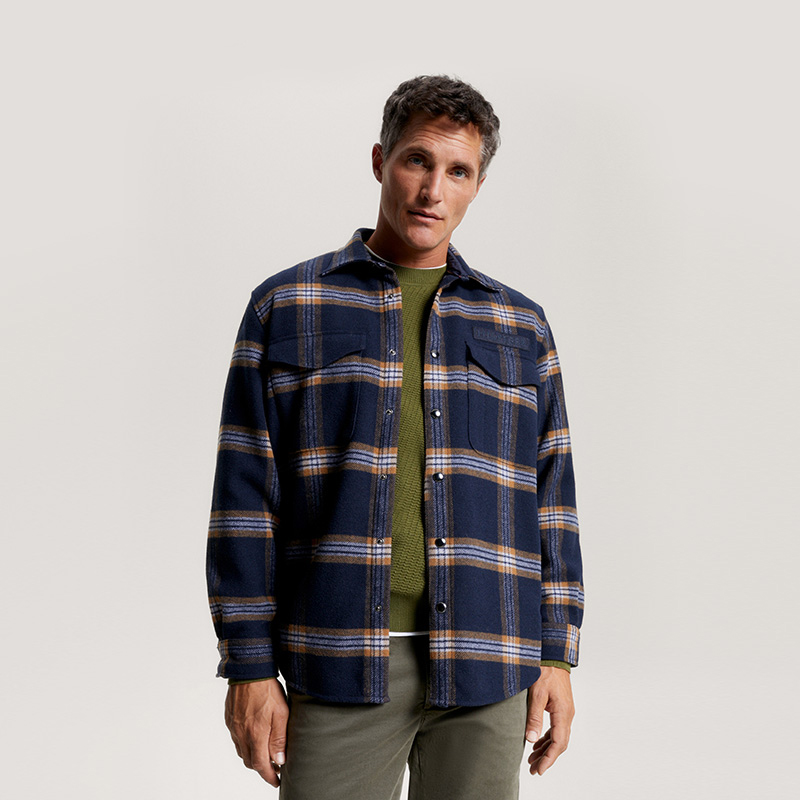 Shop 타미 힐피거 울 블렌드 체크 긴팔 셔츠 네이비 MW0MW32852