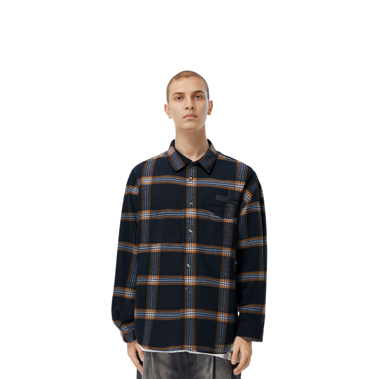 Sizing 타미 힐피거 울 블렌드 체크 긴팔 셔츠 네이비 MW0MW32852