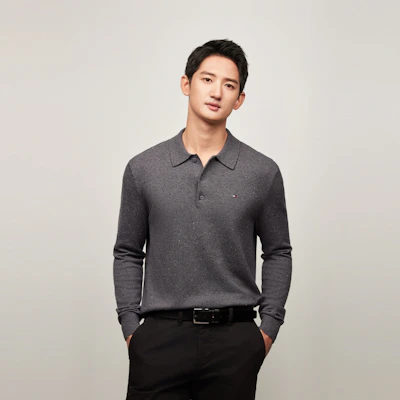 汤米希尔费格羊毛混纺刺绣标志翻领毛衣 MW0MW36519 Shop 汤米希尔费格羊毛混纺刺绣标志翻领毛衣 MW0MW36519