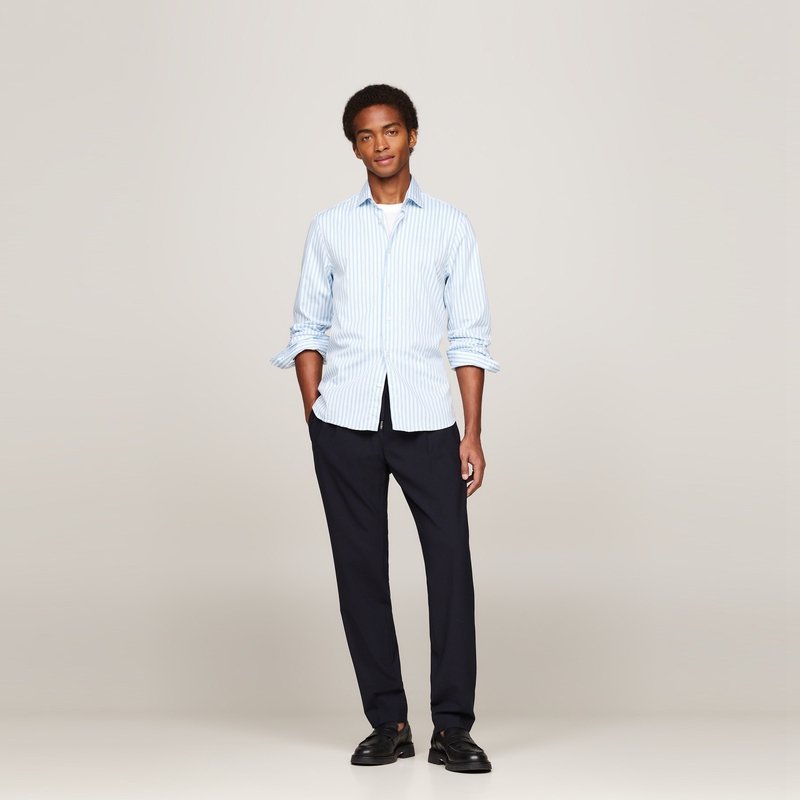 Sizing Tommy Hilfiger 羊毛混紡錐形休閒抽繩長褲 深藍色 MW0MW35736