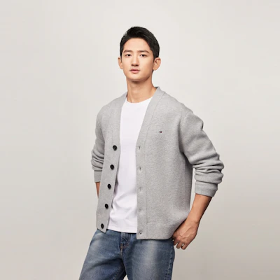 汤米希尔费格羊毛纽扣V领宽松针织毛衣 MW0MW36553 1