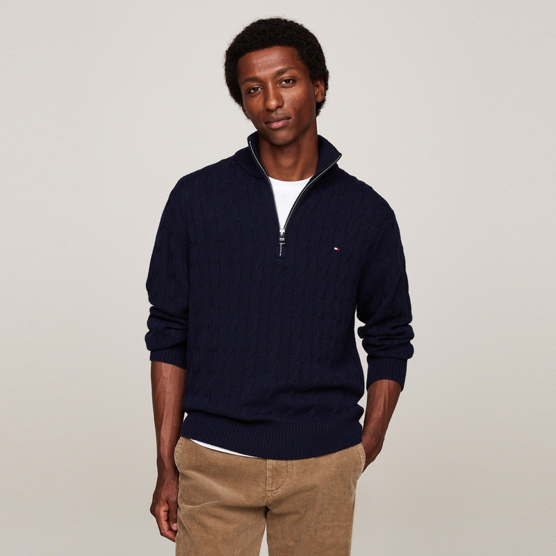 Shop 汤米·希尔费格 羊毛半拉链针织休闲毛衣套头衫 MW0MW37898