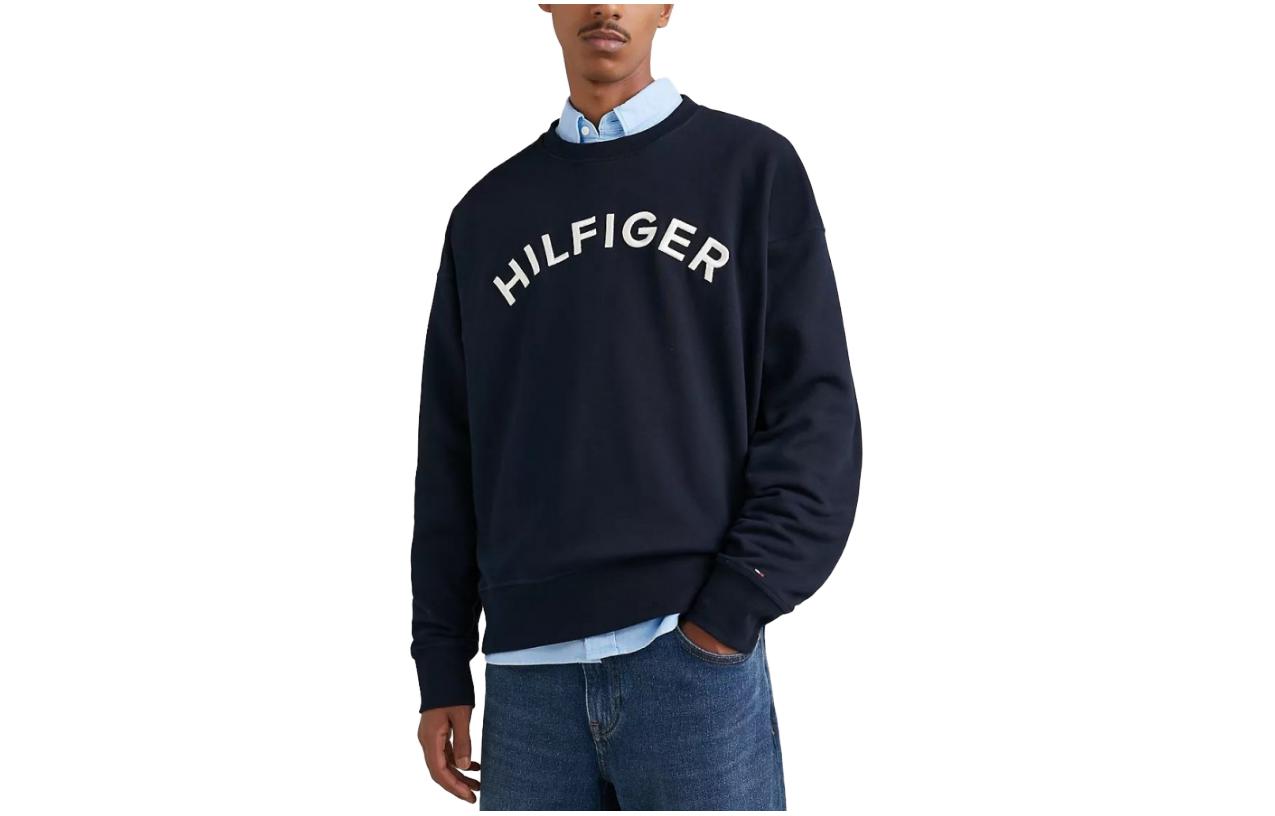 Tommy Hilfiger Arch Logo Sweatshirt Black Crewneck Long Sleeve Pullover MW31069-DW5