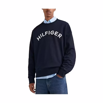 Tommy Hilfiger Arch Logo Sweatshirt Black Crewneck Long Sleeve Pullover MW31069-DW5