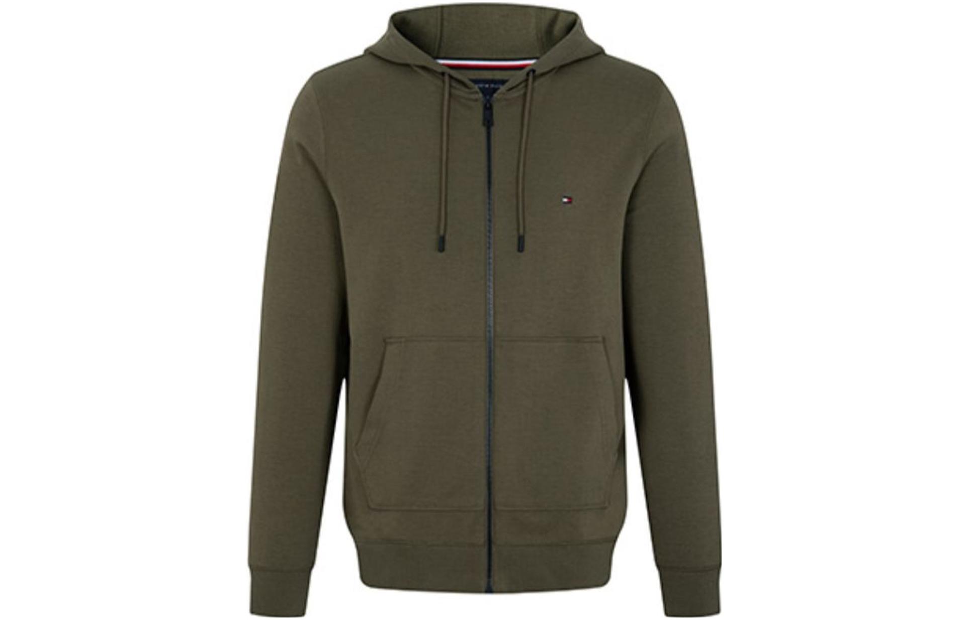 Tommy Hilfiger Army Green Logo Zip-Up Hoodie with Drawstring MW0MW29359