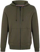 Tommy Hilfiger Army Green Logo Zip-Up Hoodie with Drawstring MW0MW29359 Tommy Hilfiger Army Green Logo Zip-Up Hoodie with Drawstring MW0MW29359