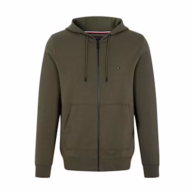 Tommy Hilfiger Army Green Logo Zip-Up Hoodie with Drawstring MW0MW29359