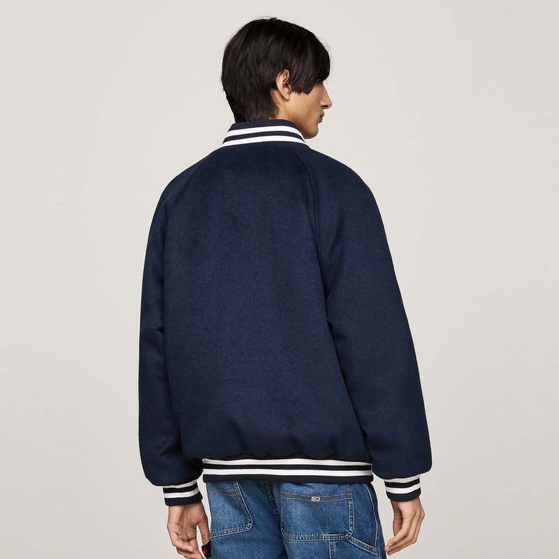 Sizing Tommy Hilfiger Chaqueta Bomber Varsity Aviador Mezcla de Lana Azul Marino DM0DM20685