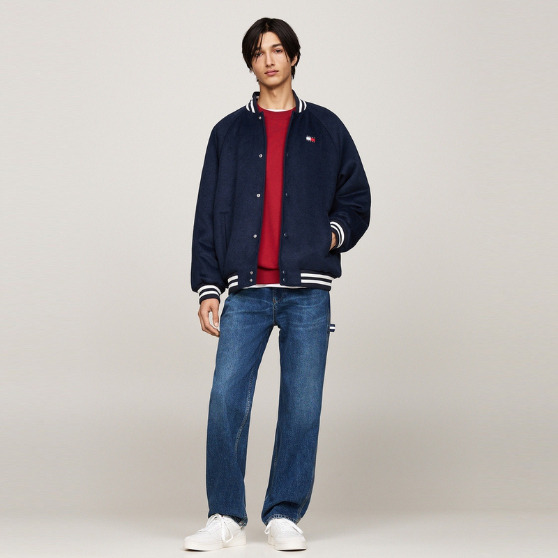 Cheap Tommy Hilfiger Chaqueta Bomber Varsity Aviador Mezcla de Lana Azul Marino DM0DM20685