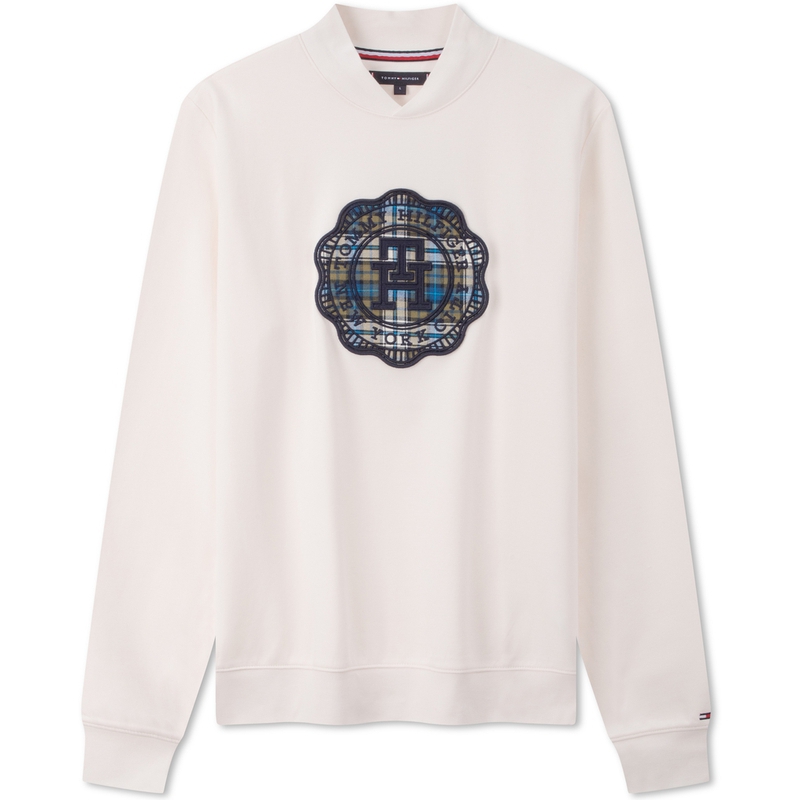 Shop 汤米·希尔费格徽标刺绣半V领针织套头衫 MW0MW32688