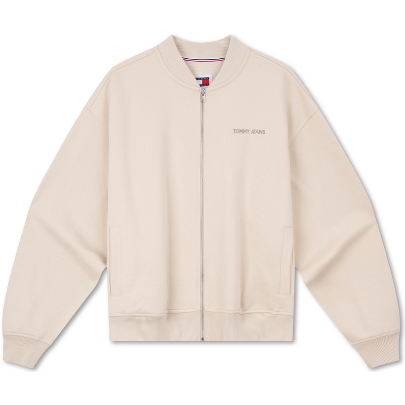 Tommy Hilfiger Beige Streetwear Embroidered Cotton Zip-Up Sweatshirt Jacket DM0DM18406