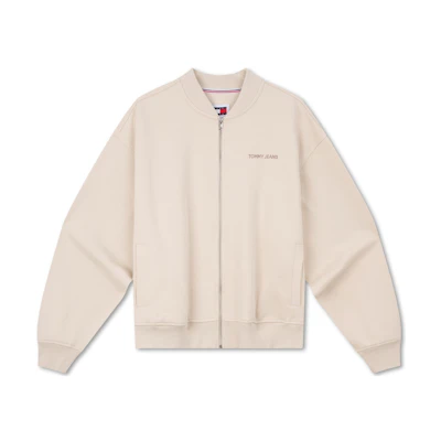 Tommy Hilfiger Beige Streetwear Embroidered Cotton Zip-Up Sweatshirt Jacket DM0DM18406