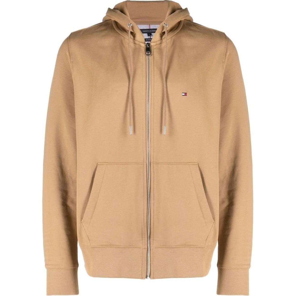 Tommy Hilfiger Beige Zip Hoodie with Straight Hem and Long Sleeves MW0MW29577-BEIGE