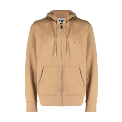 Tommy Hilfiger Beige Zip Hoodie with Straight Hem and Long Sleeves MW0MW29577-BEIGE