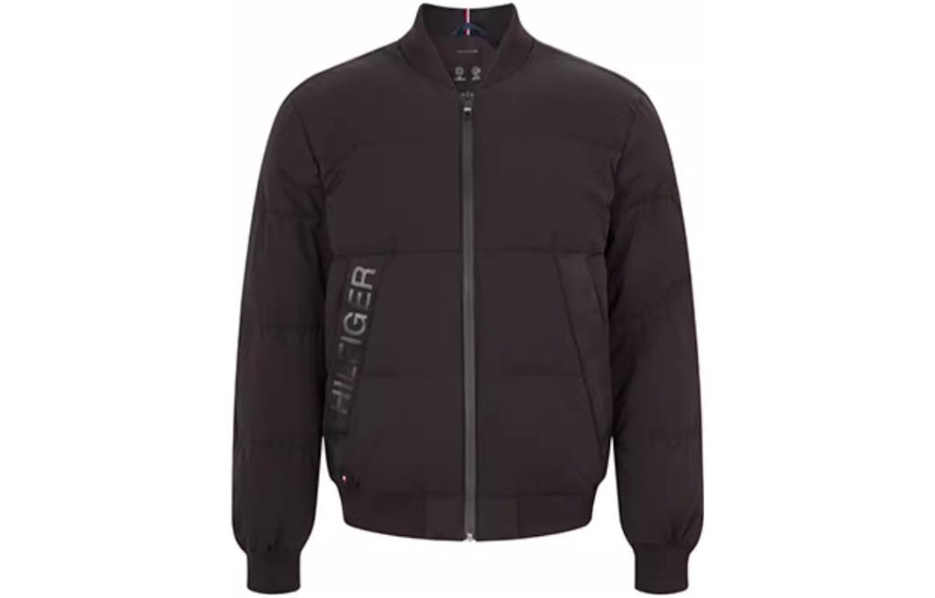 Tommy Hilfiger Black Cotton Bomber Jacket with Logo Print and Zip MW0MW28735