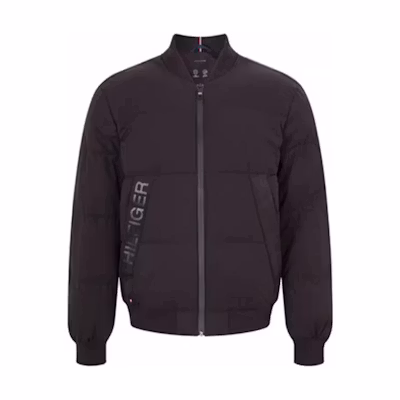 Tommy Hilfiger Black Cotton Bomber Jacket with Logo Print and Zip MW0MW28735