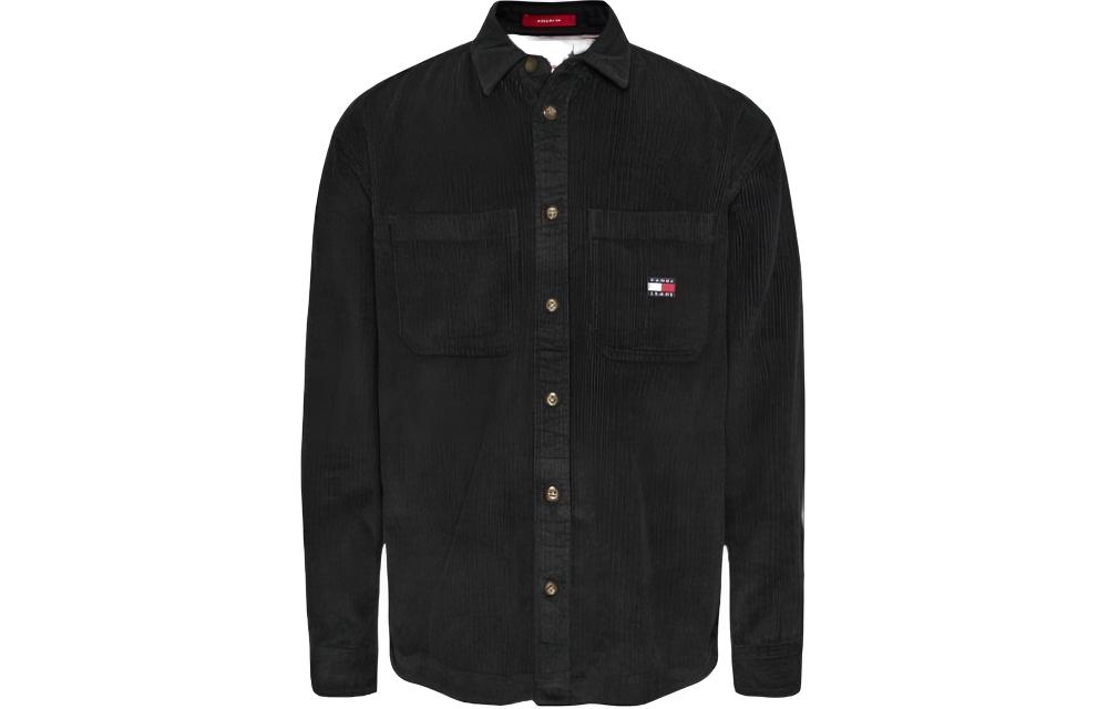 Tommy Hilfiger Black Cotton Embroidered Casual Button Jacket DM0DM16600-BDS
