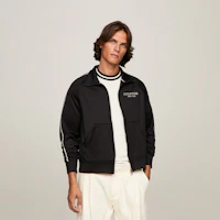 Shop Tommy Hilfiger Black Embroidered Zip-Up Track Jacket Sweater MW0MW33716