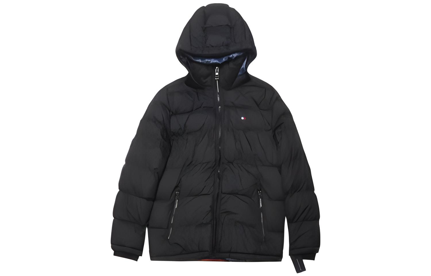 Tommy Hilfiger Black Hooded Casual Warm Cotton Jacket Coat TM-158AN508