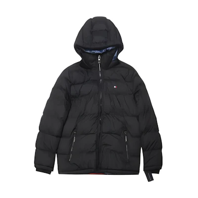 Tommy Hilfiger Black Hooded Casual Warm Cotton Jacket Coat TM-158AN508