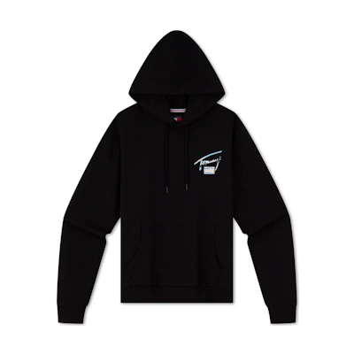 Tommy Hilfiger Black Hoodie with Graphic Logo Print in Street Style Fit DM0DM18457