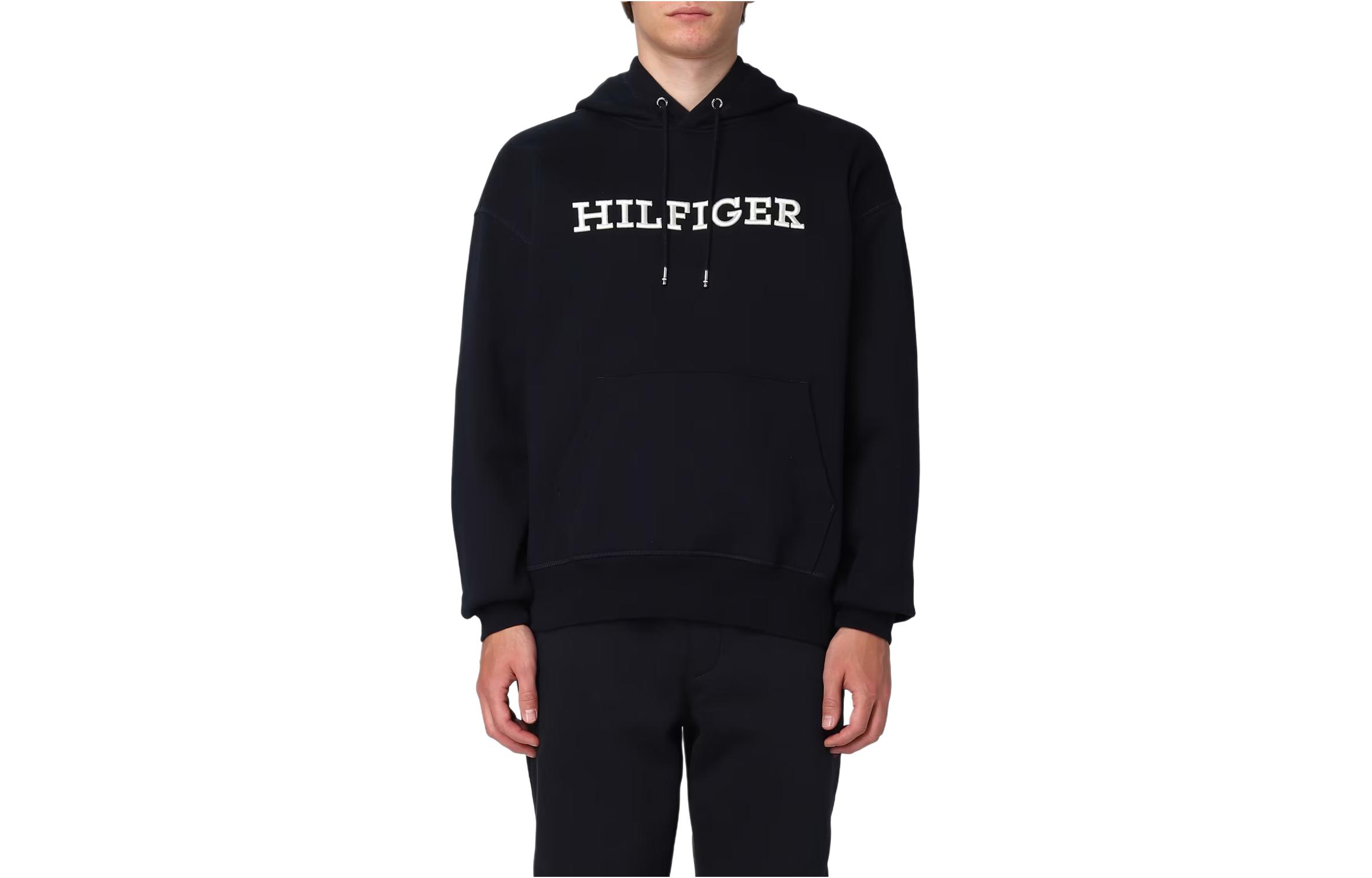 Tommy Hilfiger Black Hoodie with Letter Print Design MW0MW33062-DW5