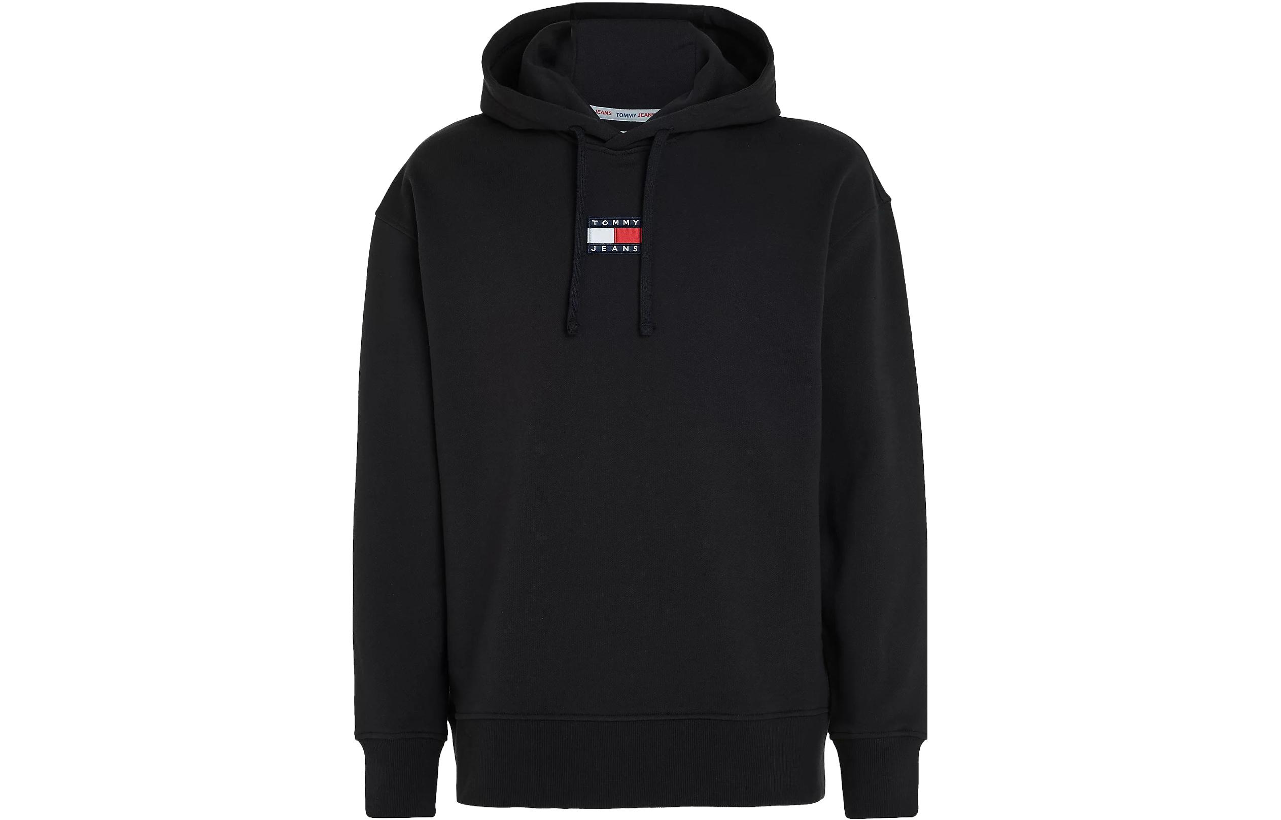 Tommy Hilfiger Black Hoodie with Logo Badge Long Sleeve Casual Design DM0DM16384-BDS