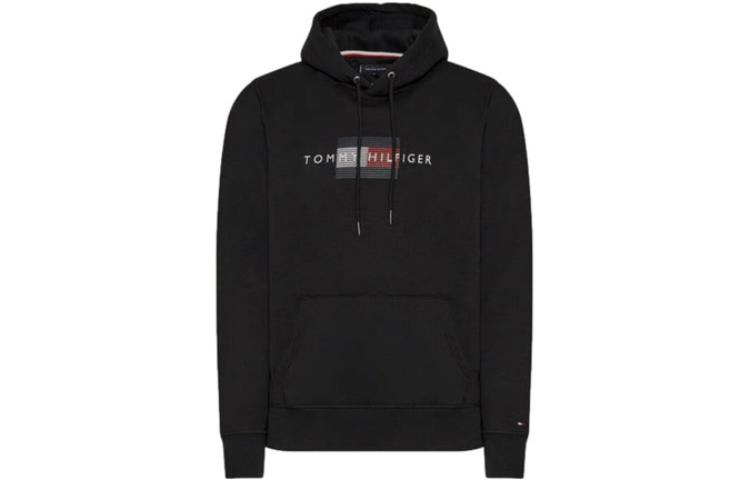 Tommy Hilfiger Black Hoodie with Logo Print and Drawstring Design MW0MW20952BDS