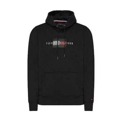 Tommy Hilfiger Black Hoodie with Logo Print and Drawstring Design MW0MW20952BDS