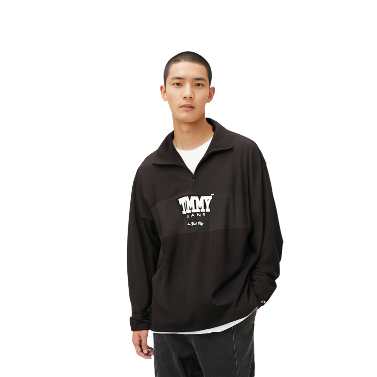 Shop 汤米希尔费格黑色字母标志长袖休闲版型套头衫 DM0DM17803-BDS